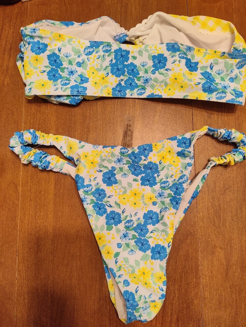 SHEIN Blue, Yellow & White Floral Bandeau Bikini Set